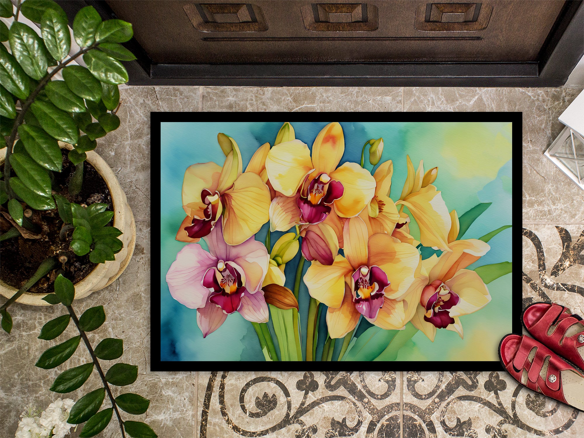 Orchids in Watercolor Indoor or Outdoor Mat 24x36