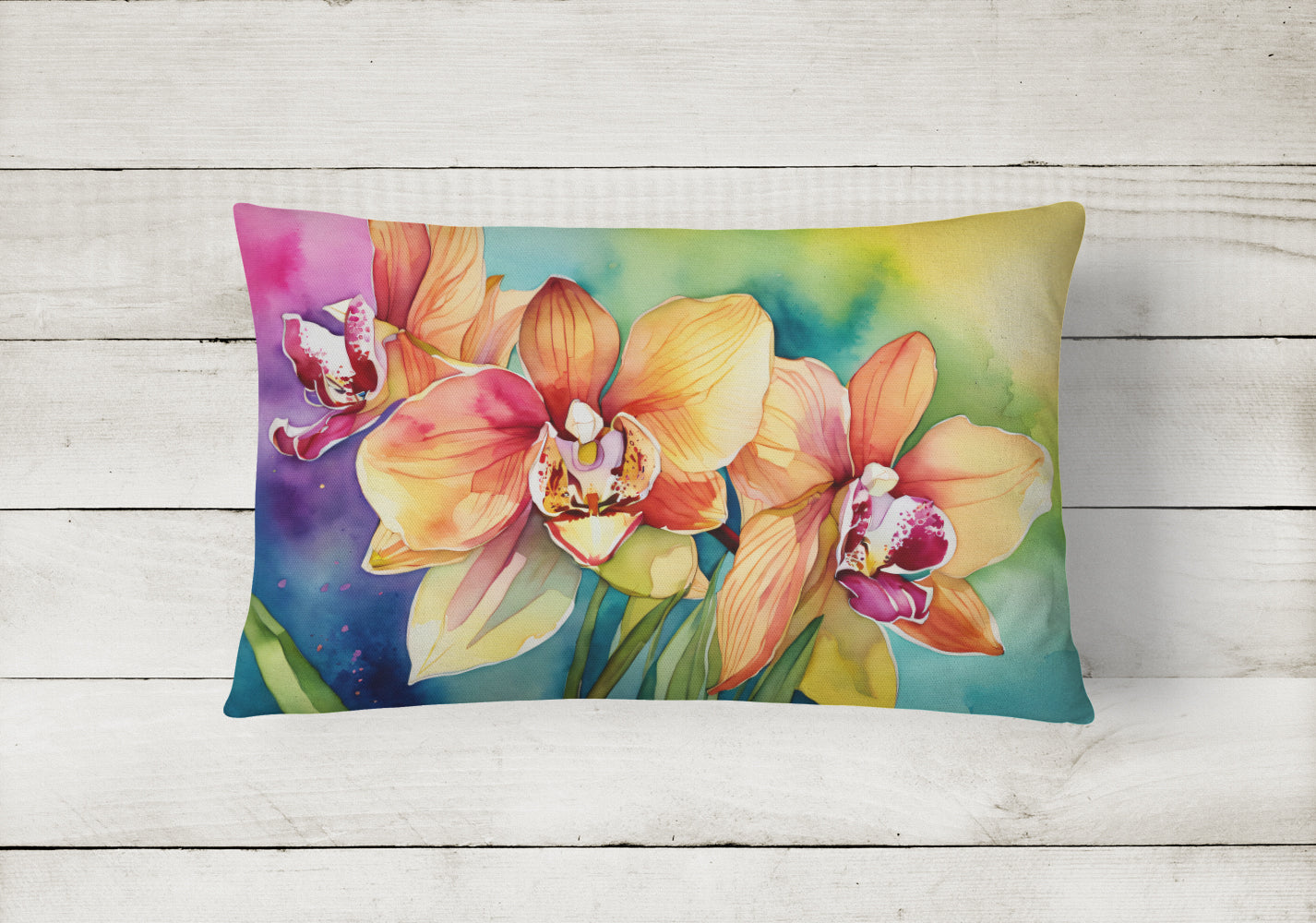 Buy this Orchids in Watercolor Fabric Decorative Pillow