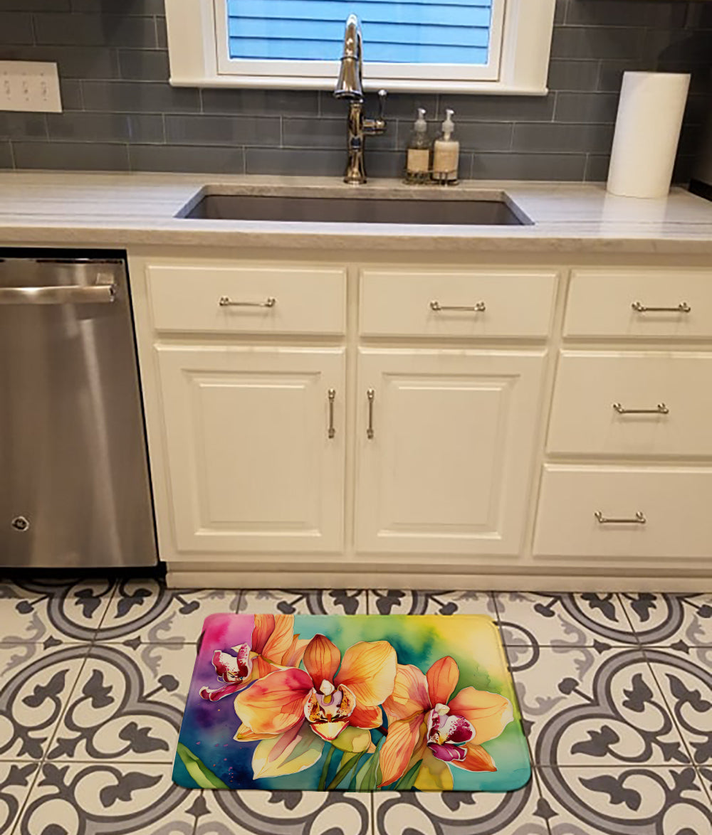 Orchids in Watercolor Memory Foam Kitchen Mat