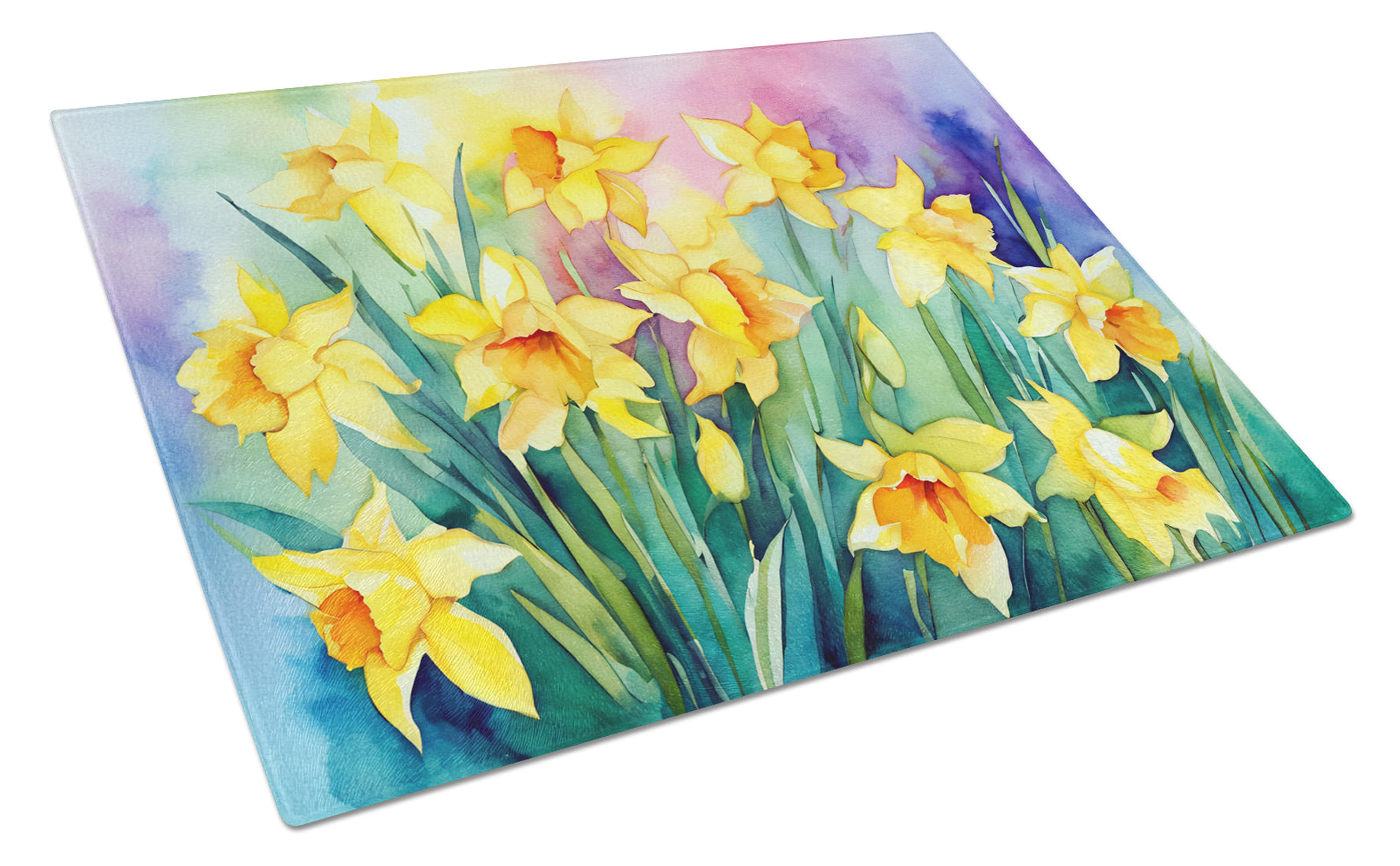 Buy this Daffodils in Watercolor Glass Cutting Board Large