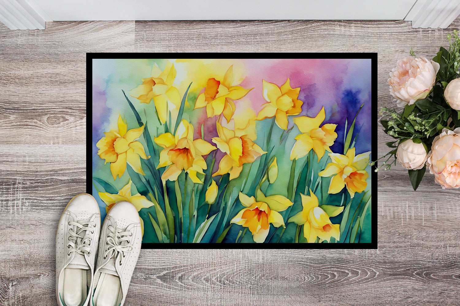 Daffodils in Watercolor Doormat 18x27