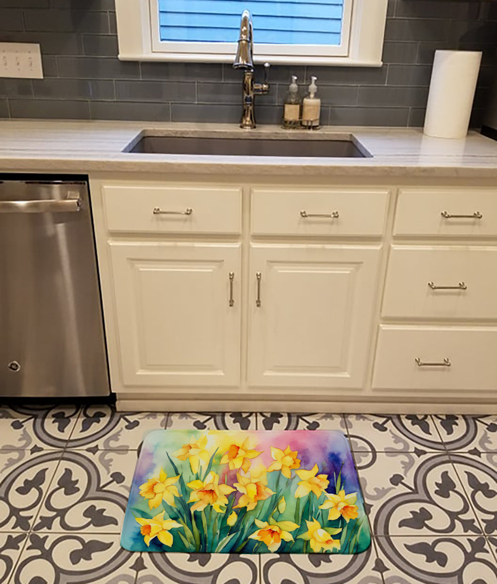 Daffodils in Watercolor Memory Foam Kitchen Mat