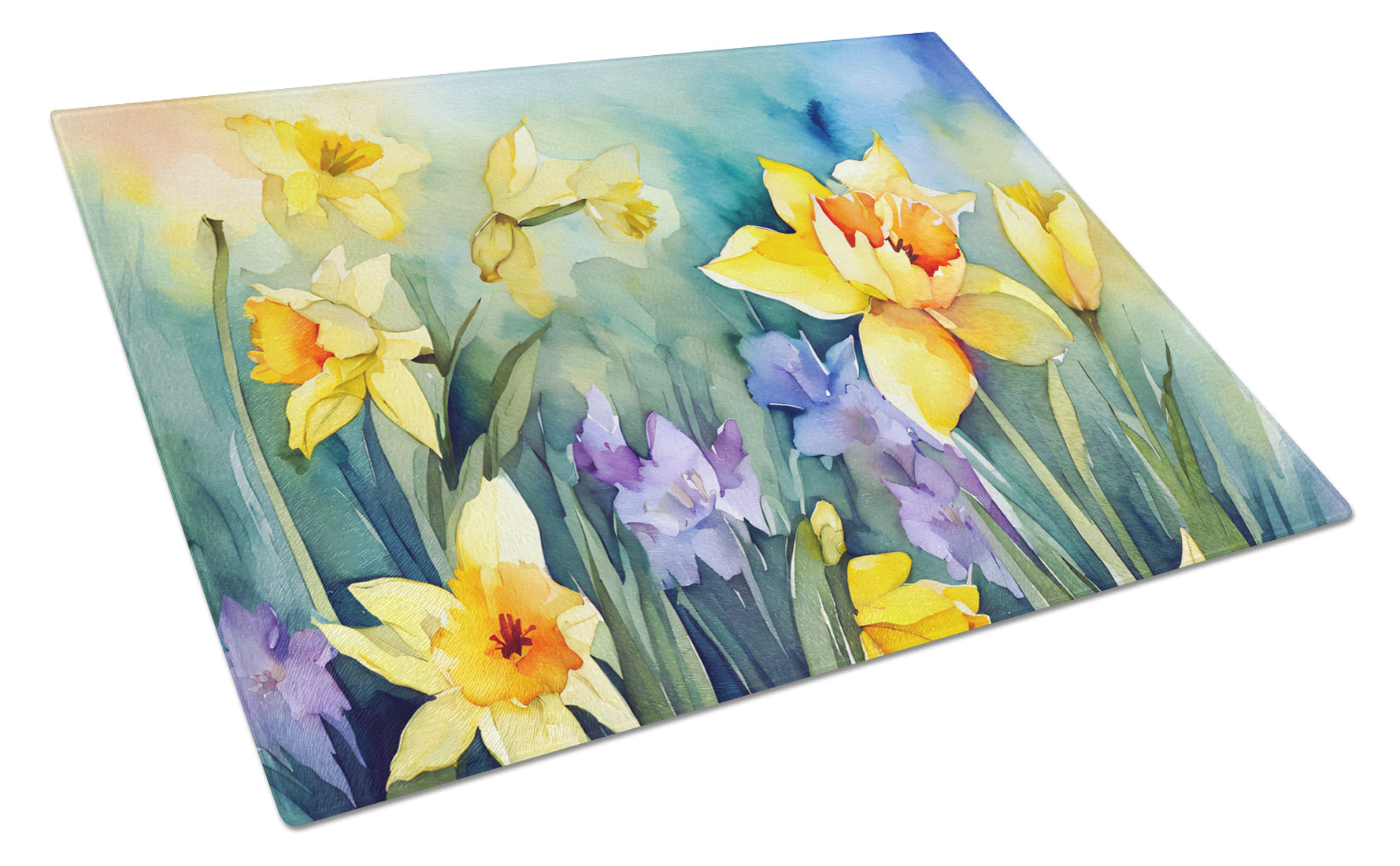 Buy this Daffodils in Watercolor Glass Cutting Board Large