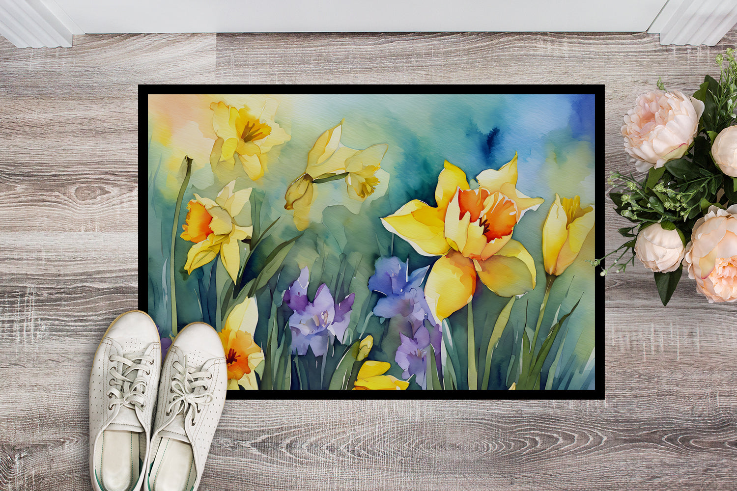 Daffodils in Watercolor Doormat 18x27