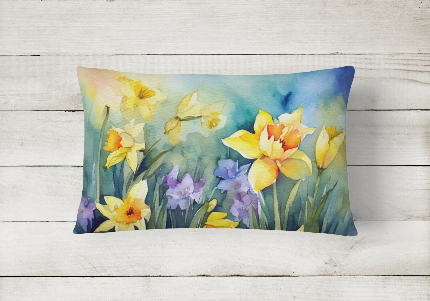Daffodils in Watercolor Fabric Decorative Pillow