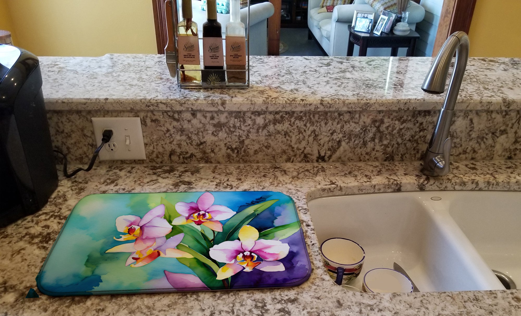 Orchids in Watercolor Dish Drying Mat
