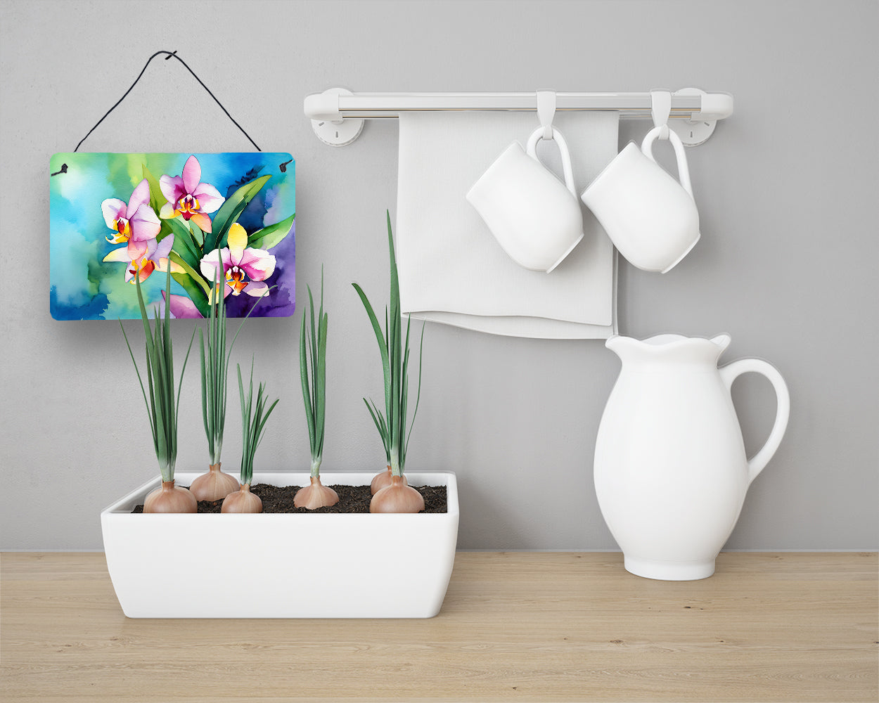 Orchids in Watercolor Wall or Door Hanging Prints