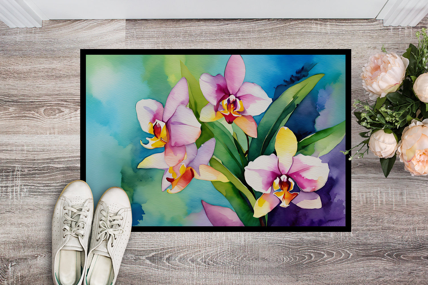 Buy this Orchids in Watercolor Indoor or Outdoor Mat 24x36
