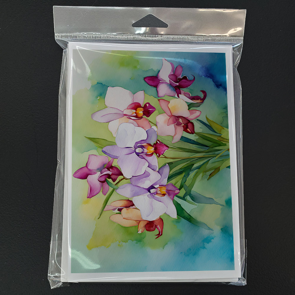 Orchids in Watercolor Greeting Cards and Envelopes Pack of 8