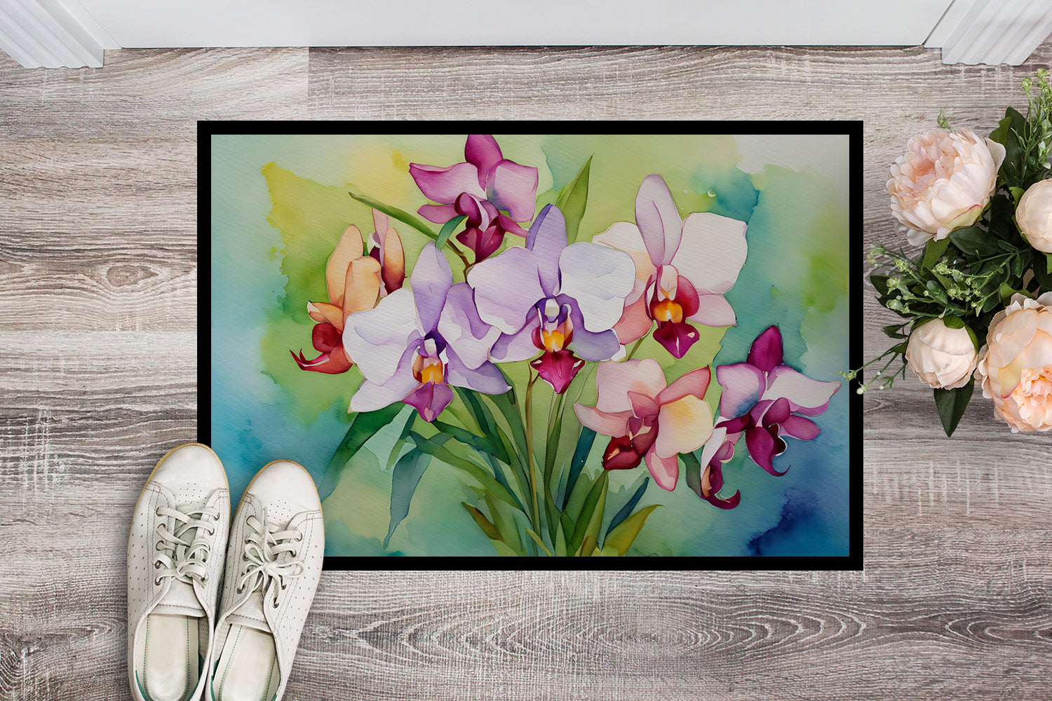Orchids in Watercolor Doormat 18x27