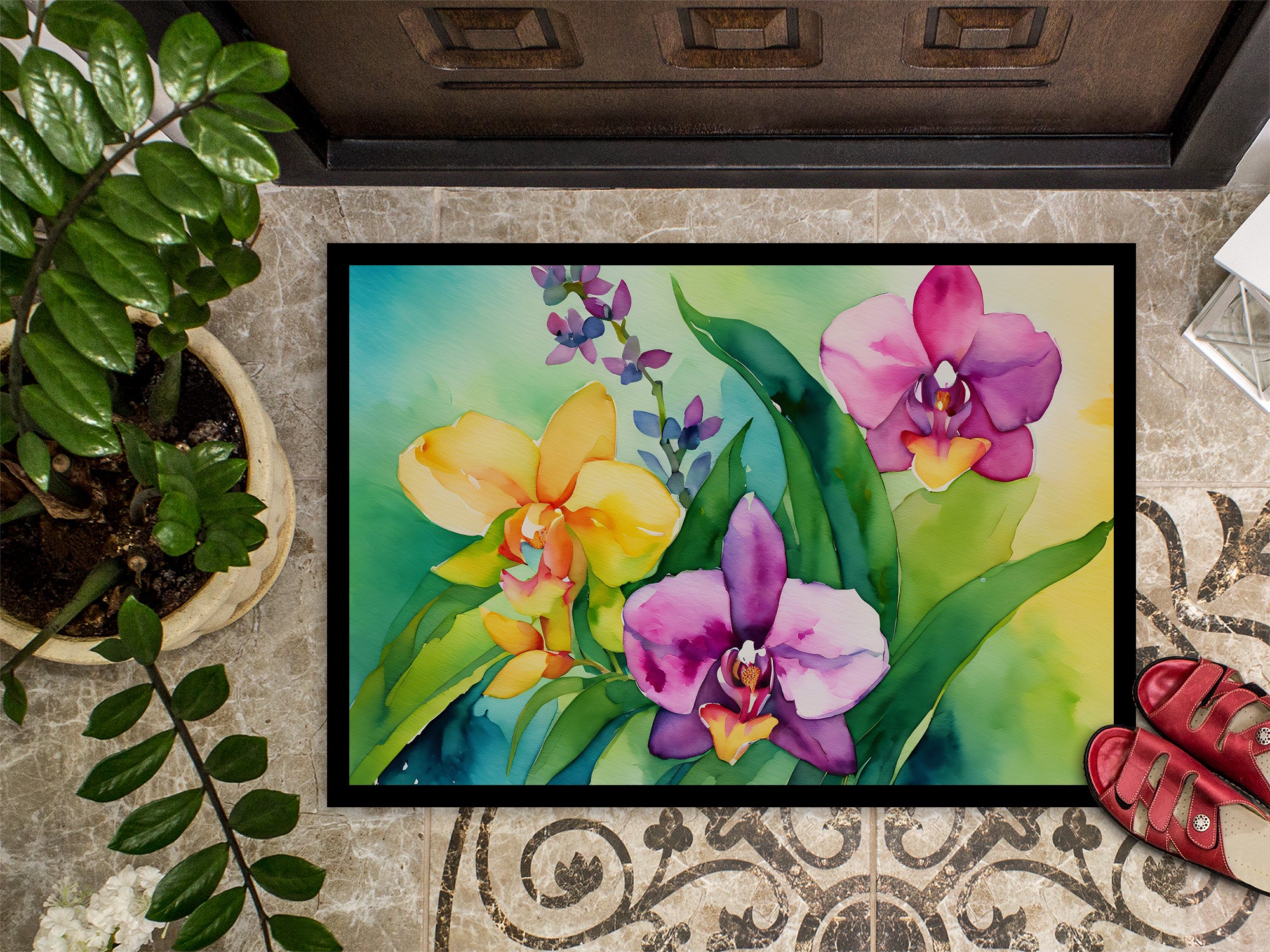 Orchids in Watercolor Indoor or Outdoor Mat 24x36