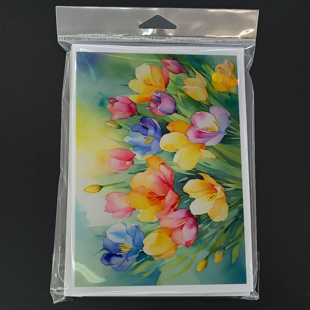 Freesias in Watercolor Greeting Cards and Envelopes Pack of 8
