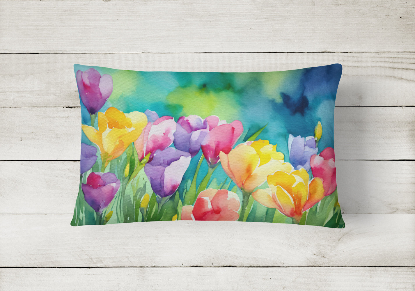 Freesias in Watercolor Fabric Decorative Pillow