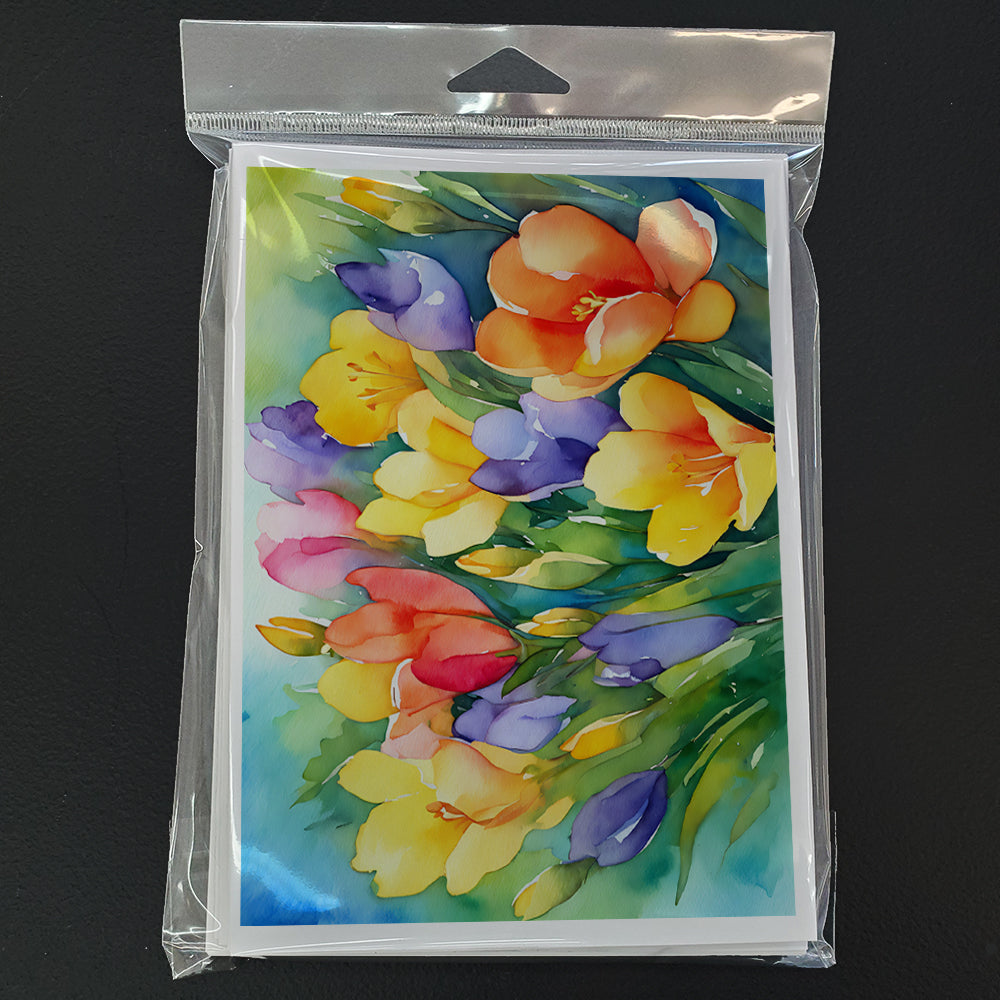 Freesias in Watercolor Greeting Cards and Envelopes Pack of 8