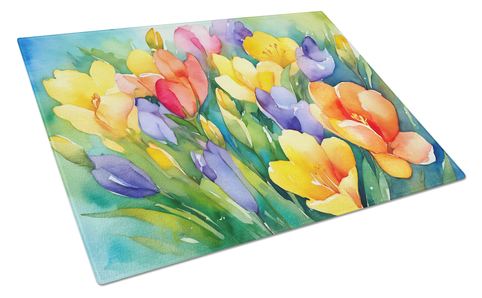 Buy this Freesias in Watercolor Glass Cutting Board Large