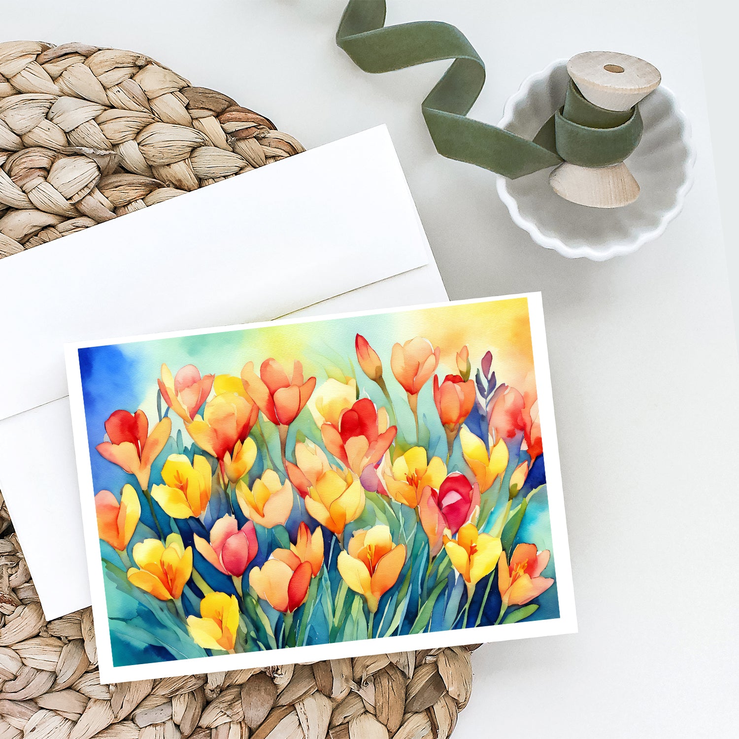 Buy this Freesias in Watercolor Greeting Cards and Envelopes Pack of 8