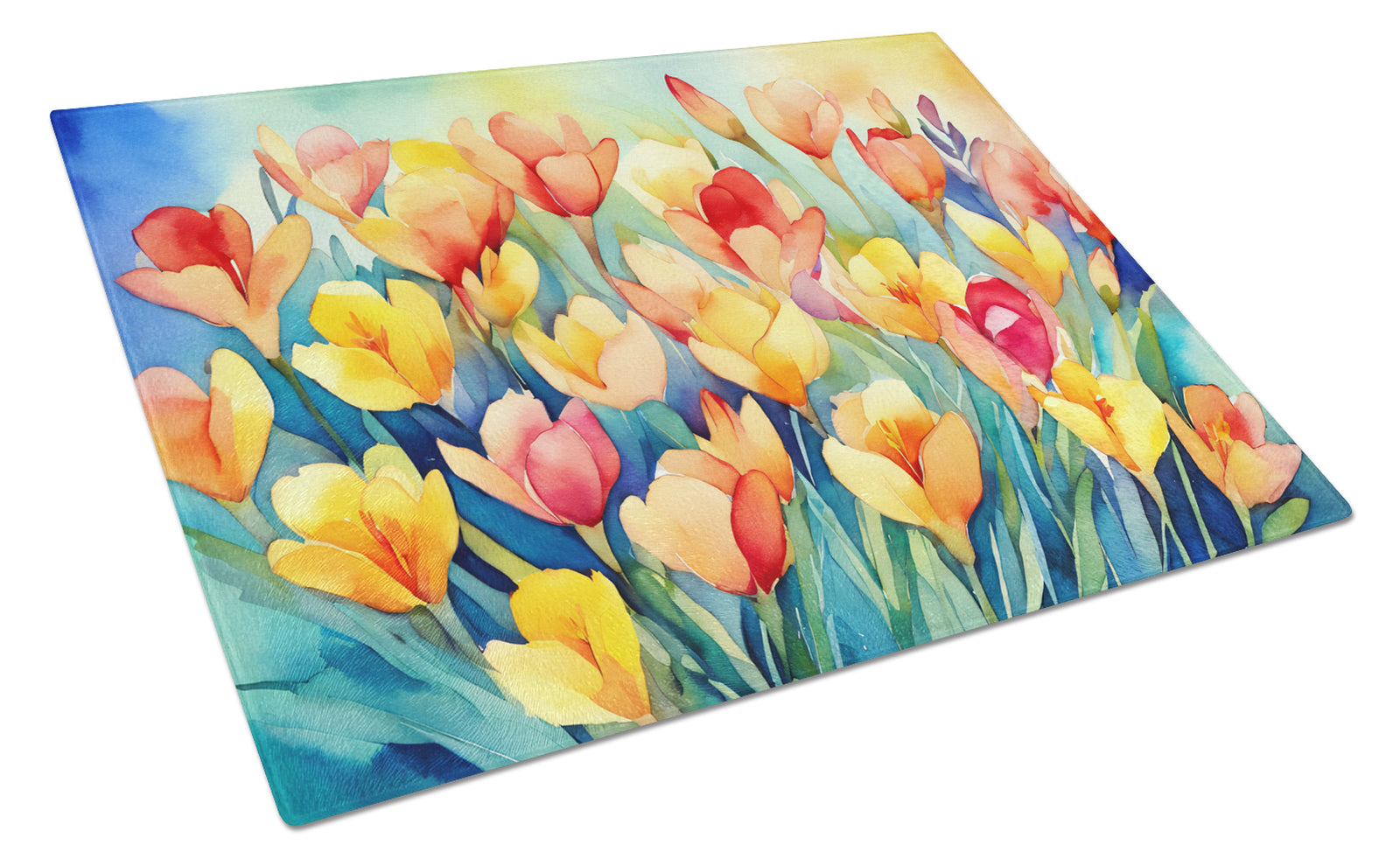 Buy this Freesias in Watercolor Glass Cutting Board Large