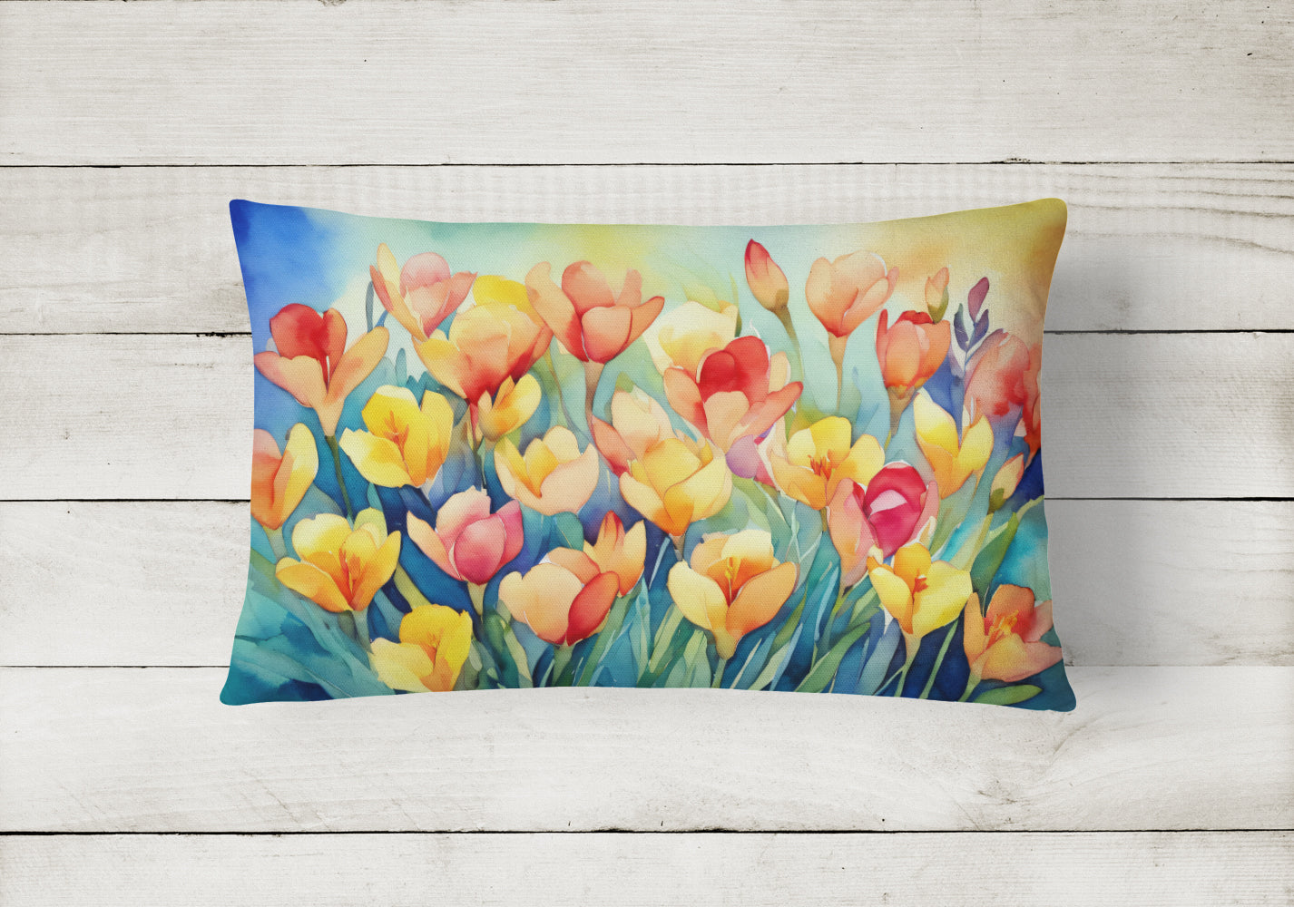 Freesias in Watercolor Fabric Decorative Pillow