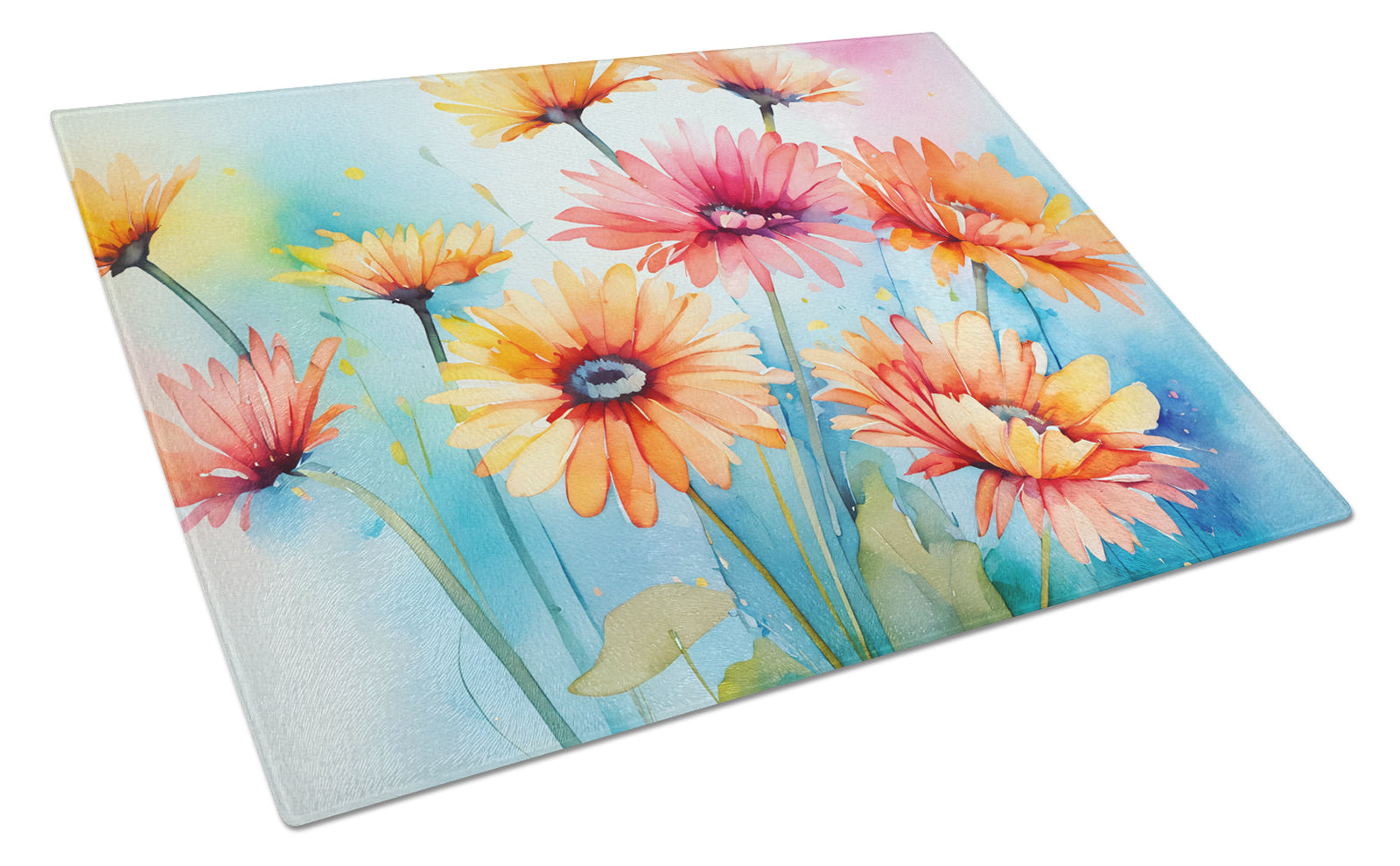 Buy this Gerbera Daisies in Watercolor Glass Cutting Board Large