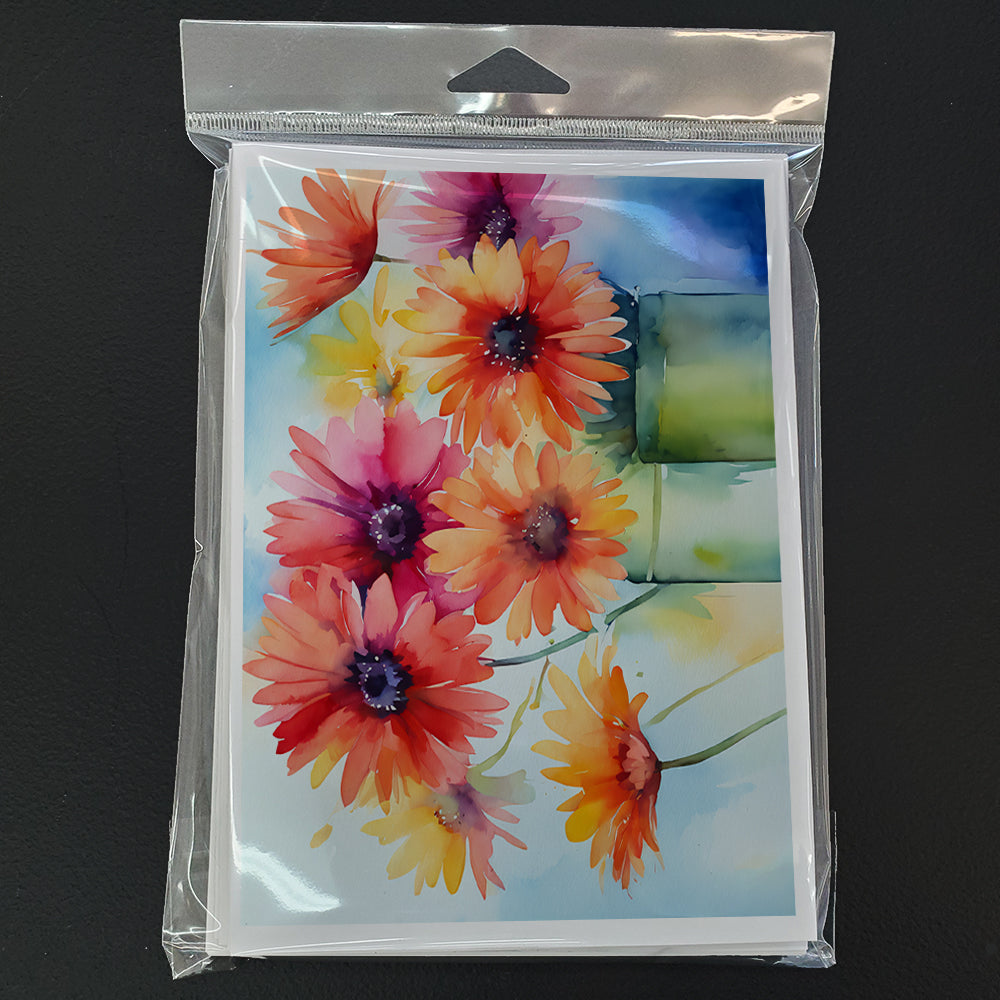 Gerbera Daisies in Watercolor Greeting Cards and Envelopes Pack of 8