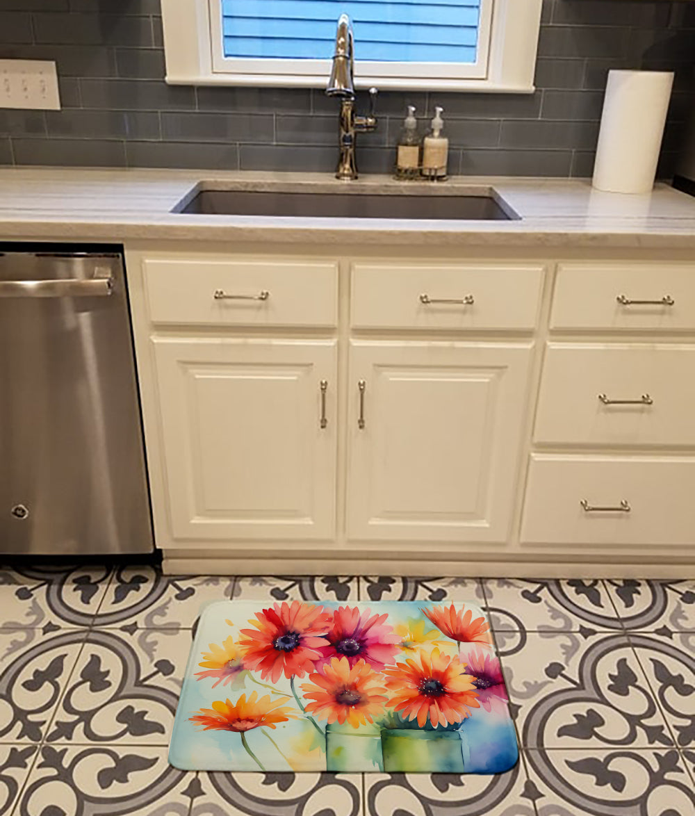 Gerbera Daisies in Watercolor Memory Foam Kitchen Mat