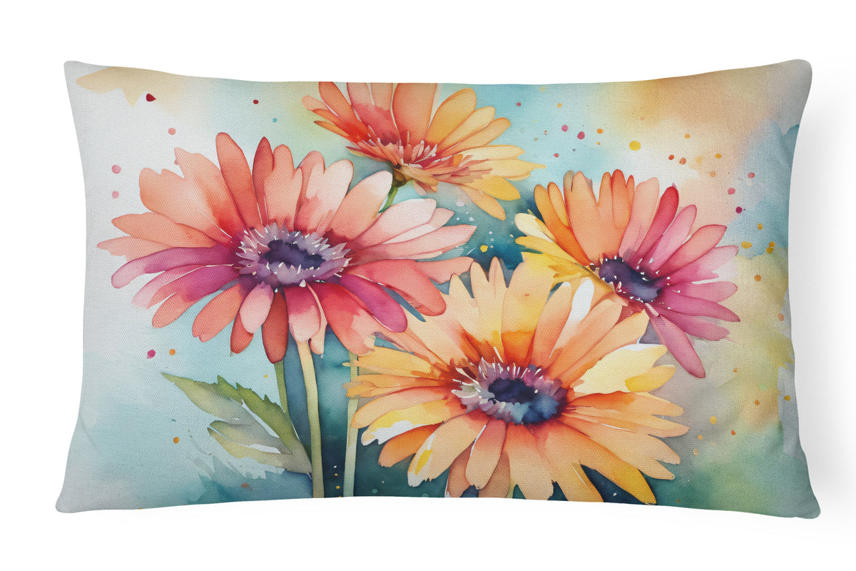 Buy this Gerbera Daisies in Watercolor Fabric Decorative Pillow