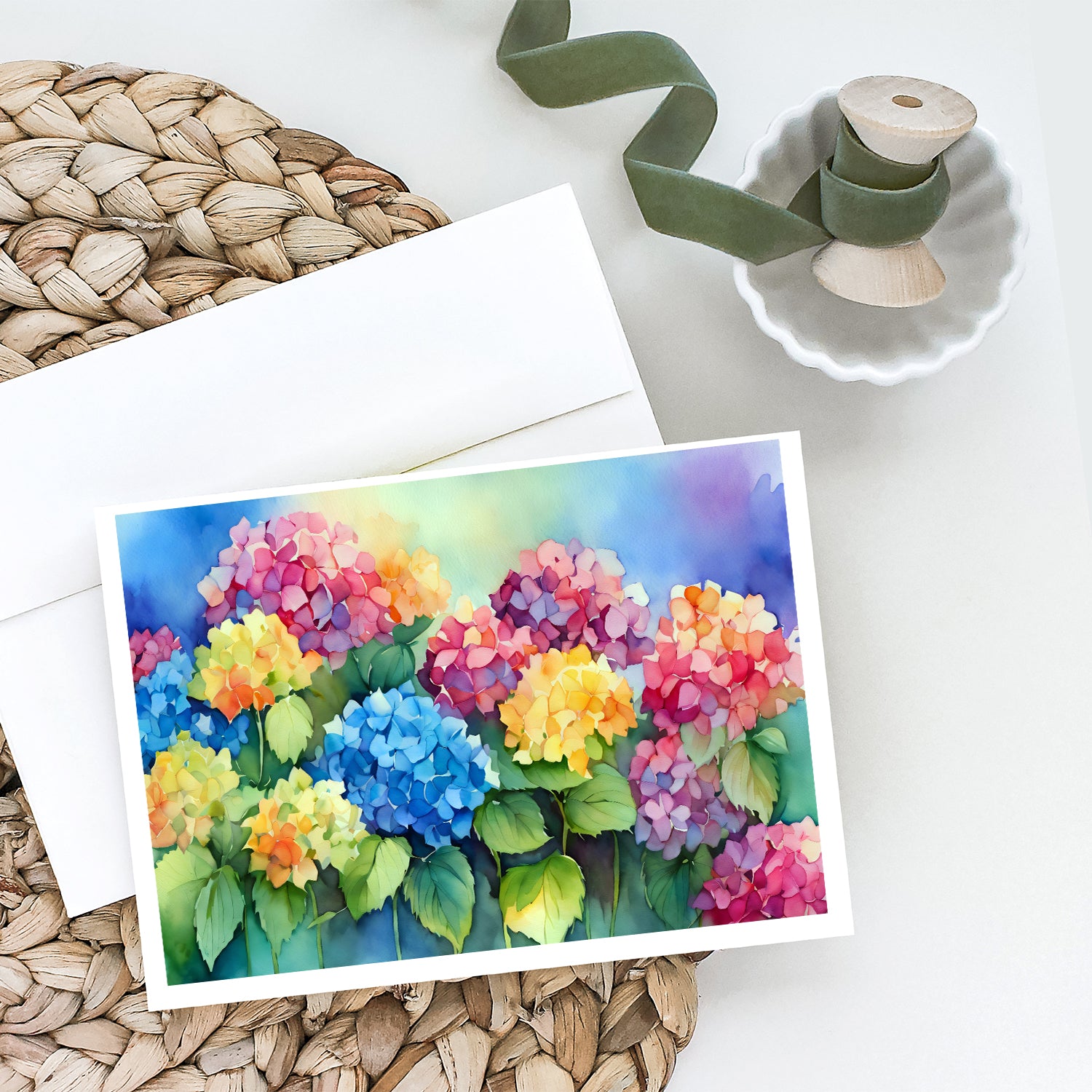 Buy this Hydrangeas in Watercolor Greeting Cards and Envelopes Pack of 8