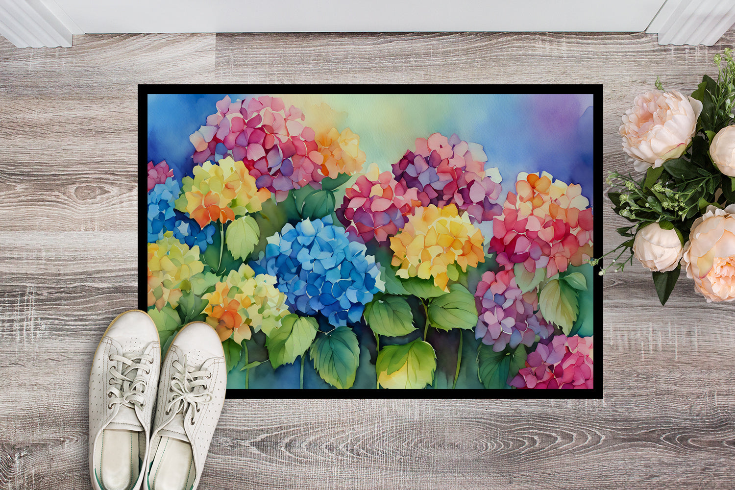 Hydrangeas in Watercolor Indoor or Outdoor Mat 24x36