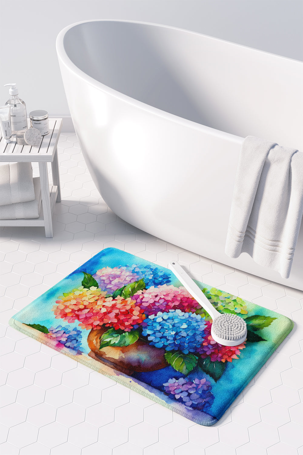 Hydrangeas in Watercolor Memory Foam Kitchen Mat