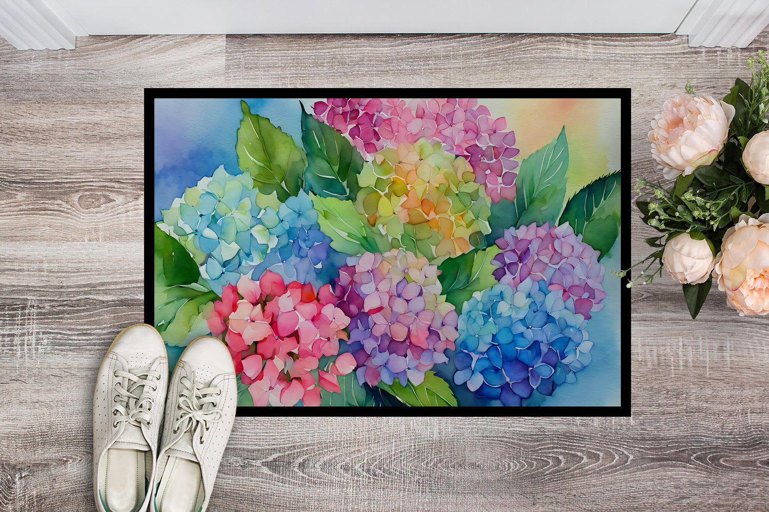 Buy this Hydrangeas in Watercolor Indoor or Outdoor Mat 24x36