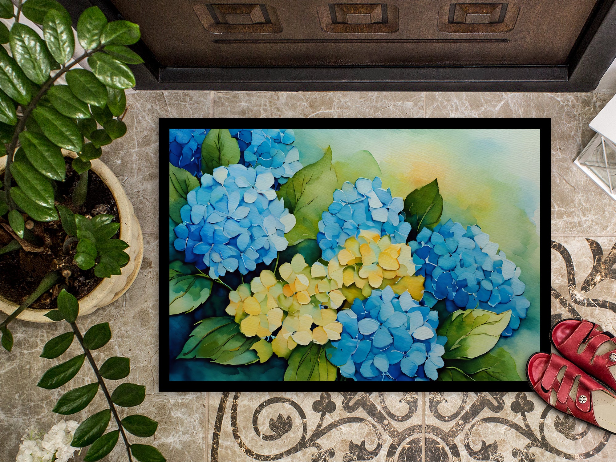 Hydrangeas in Watercolor Doormat 18x27