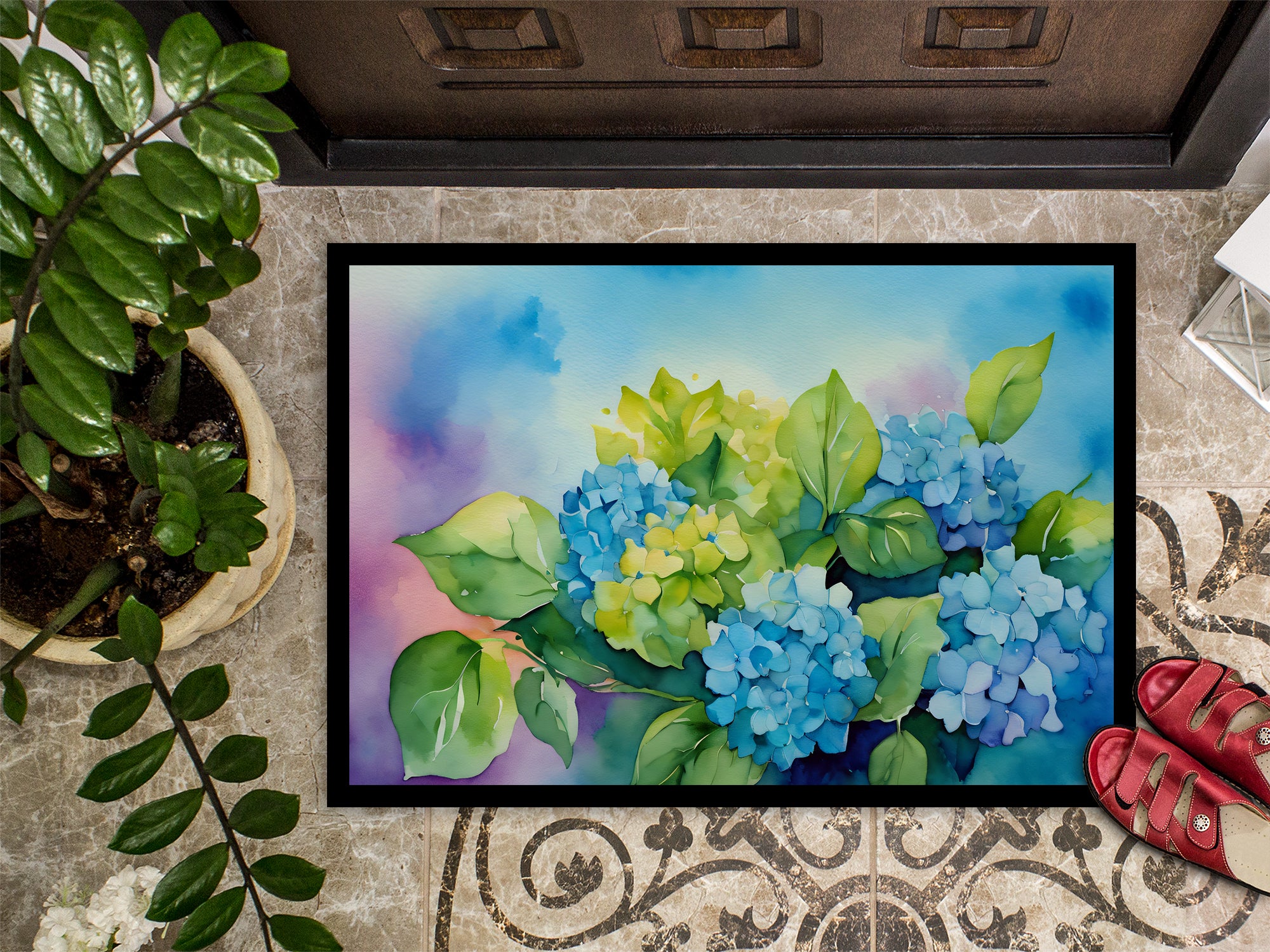 Hydrangeas in Watercolor Indoor or Outdoor Mat 24x36