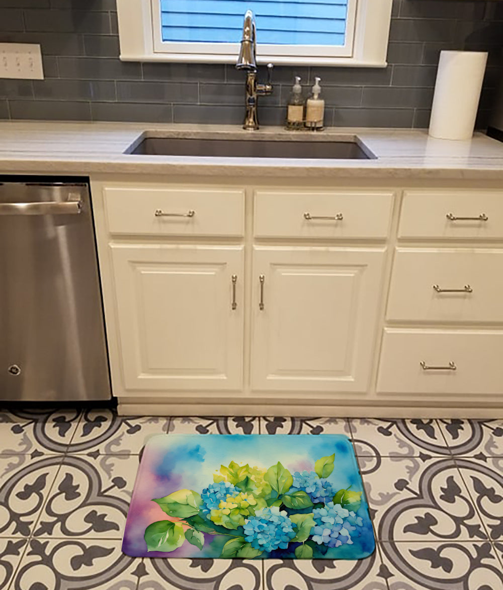 Hydrangeas in Watercolor Memory Foam Kitchen Mat