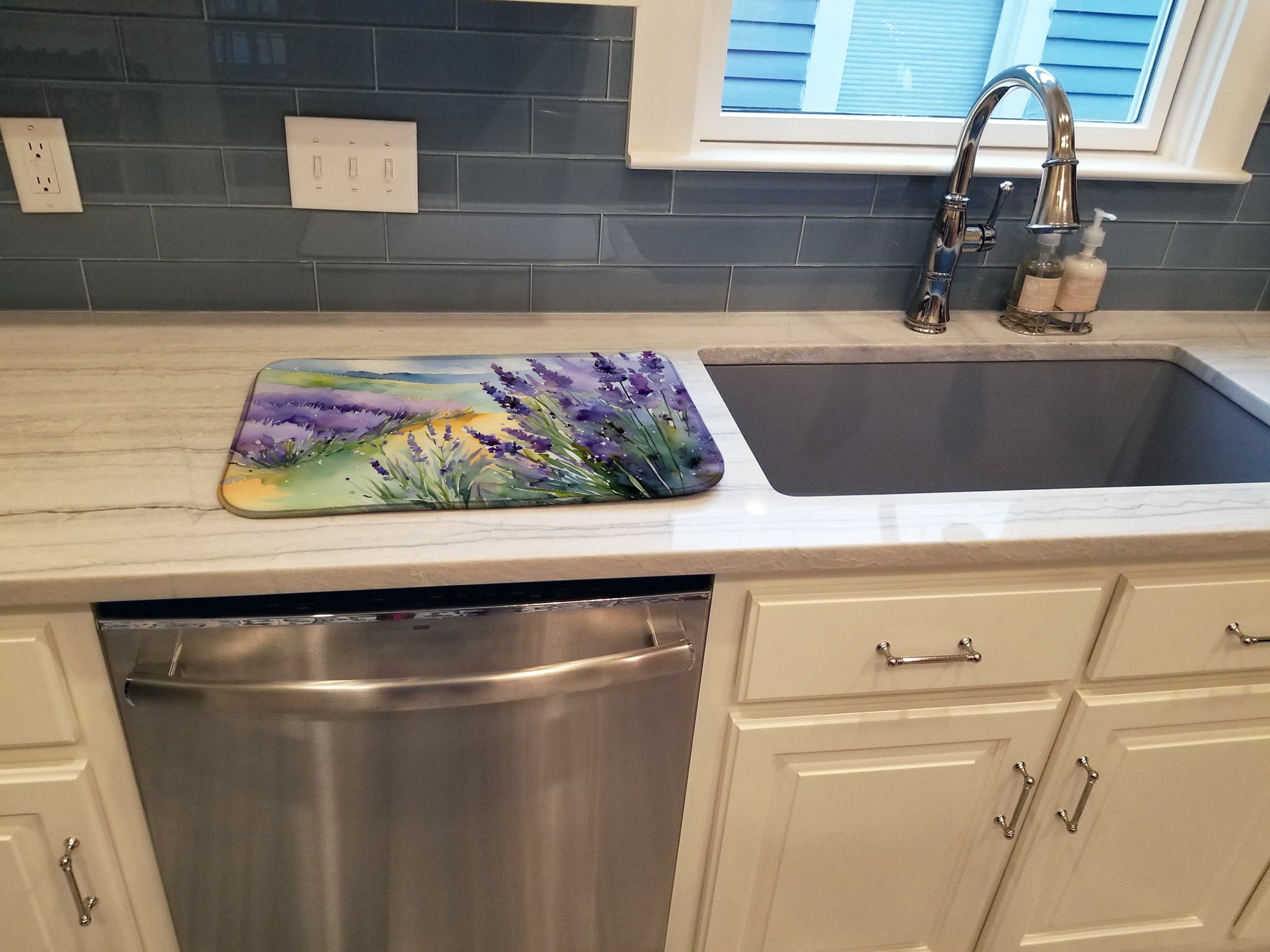 Lavender in Watercolor Dish Drying Mat