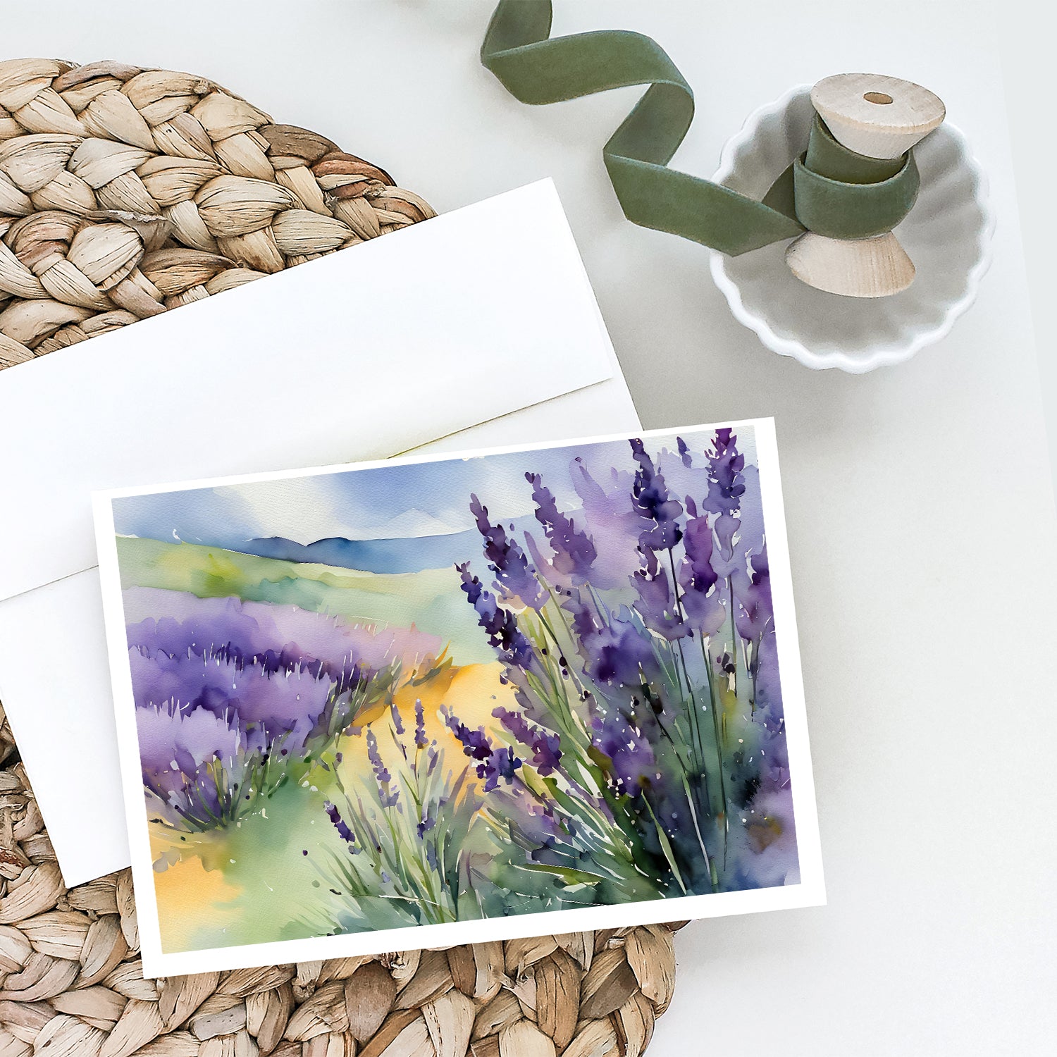 Lavender in Watercolor Greeting Cards and Envelopes Pack of 8