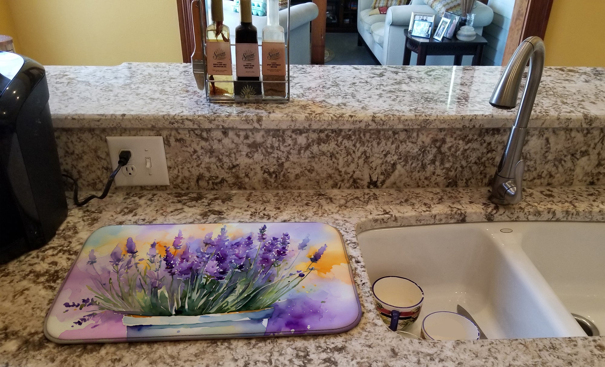 Lavender in Watercolor Dish Drying Mat