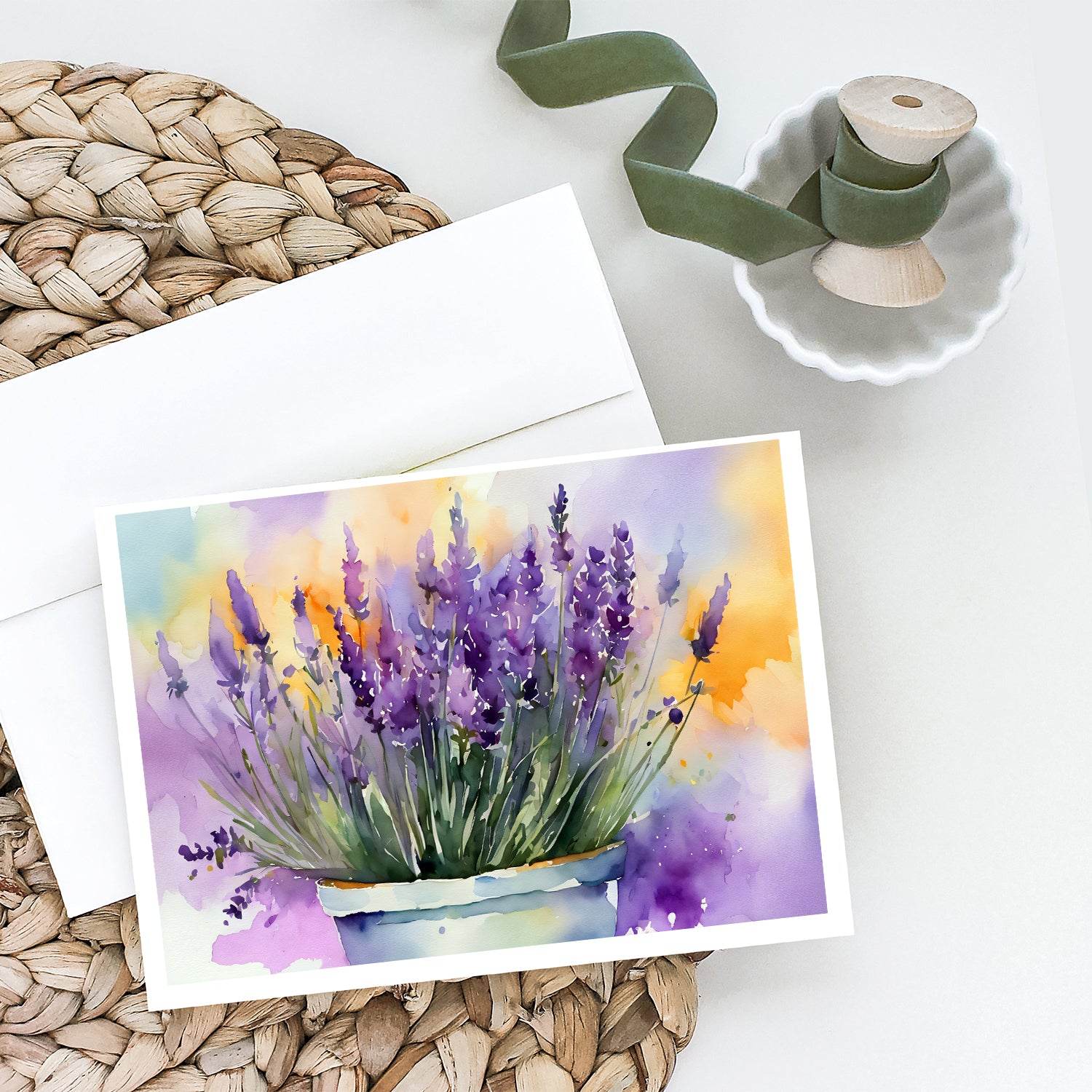 Lavender in Watercolor Greeting Cards and Envelopes Pack of 8