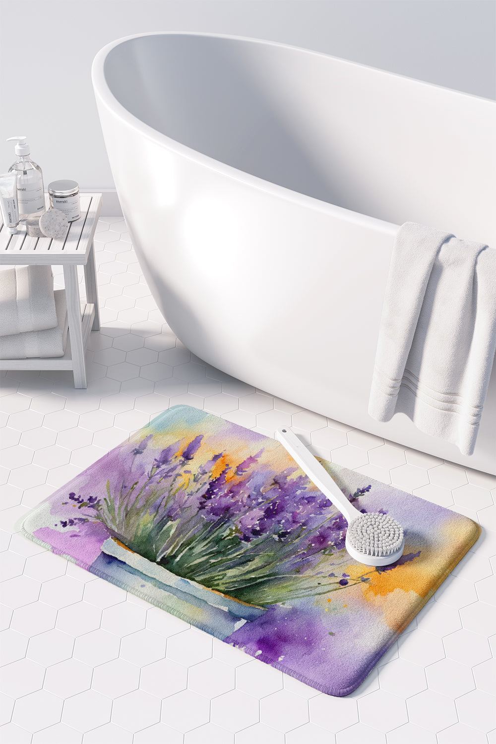 Lavender in Watercolor Memory Foam Kitchen Mat