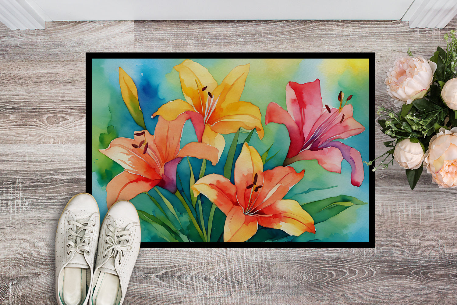 Lilies in Watercolor Indoor or Outdoor Mat 24x36