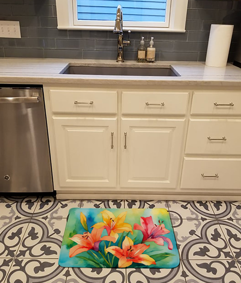 Lilies in Watercolor Memory Foam Kitchen Mat