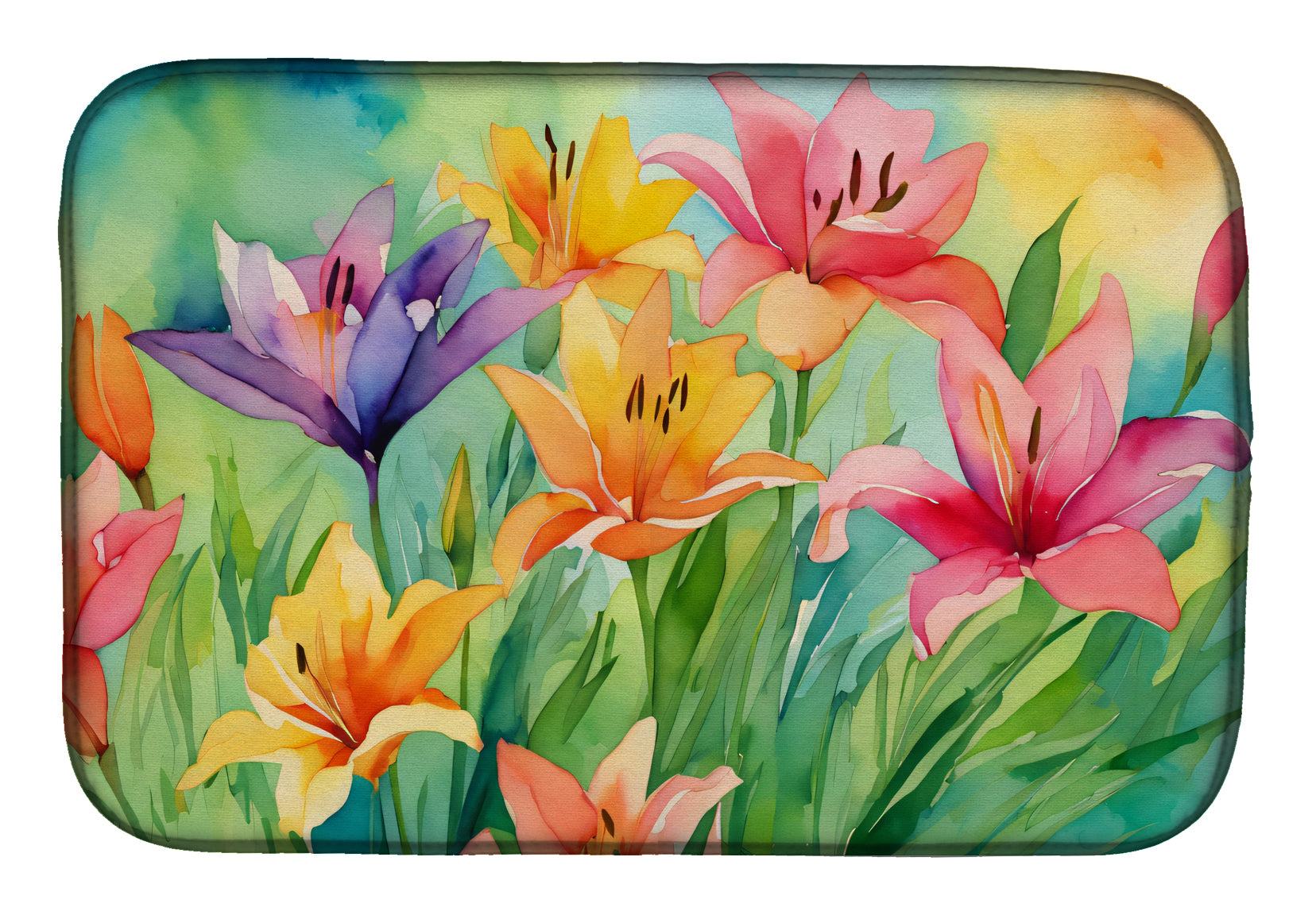 Buy this Lilies in Watercolor Dish Drying Mat