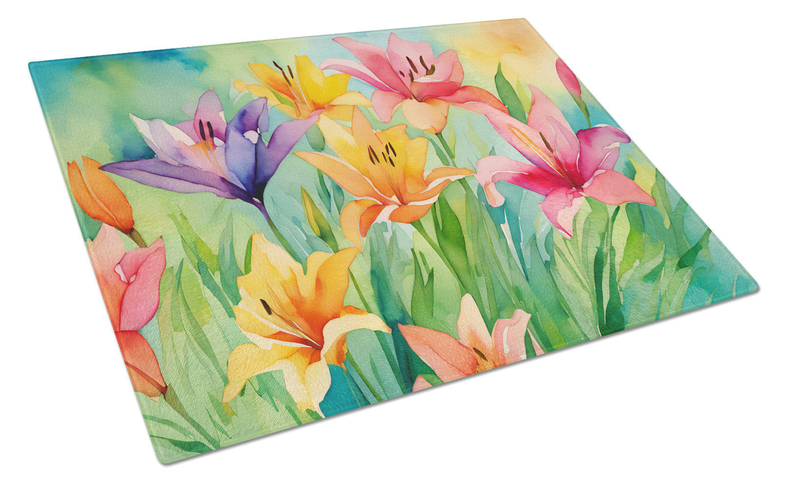 Buy this Lilies in Watercolor Glass Cutting Board Large