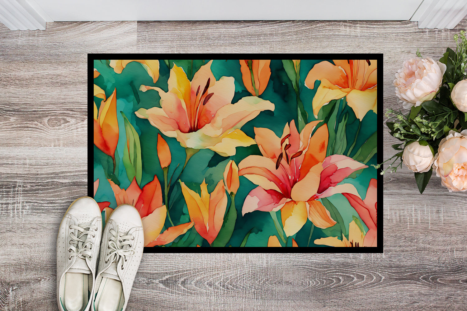 Buy this Lilies in Watercolor Indoor or Outdoor Mat 24x36