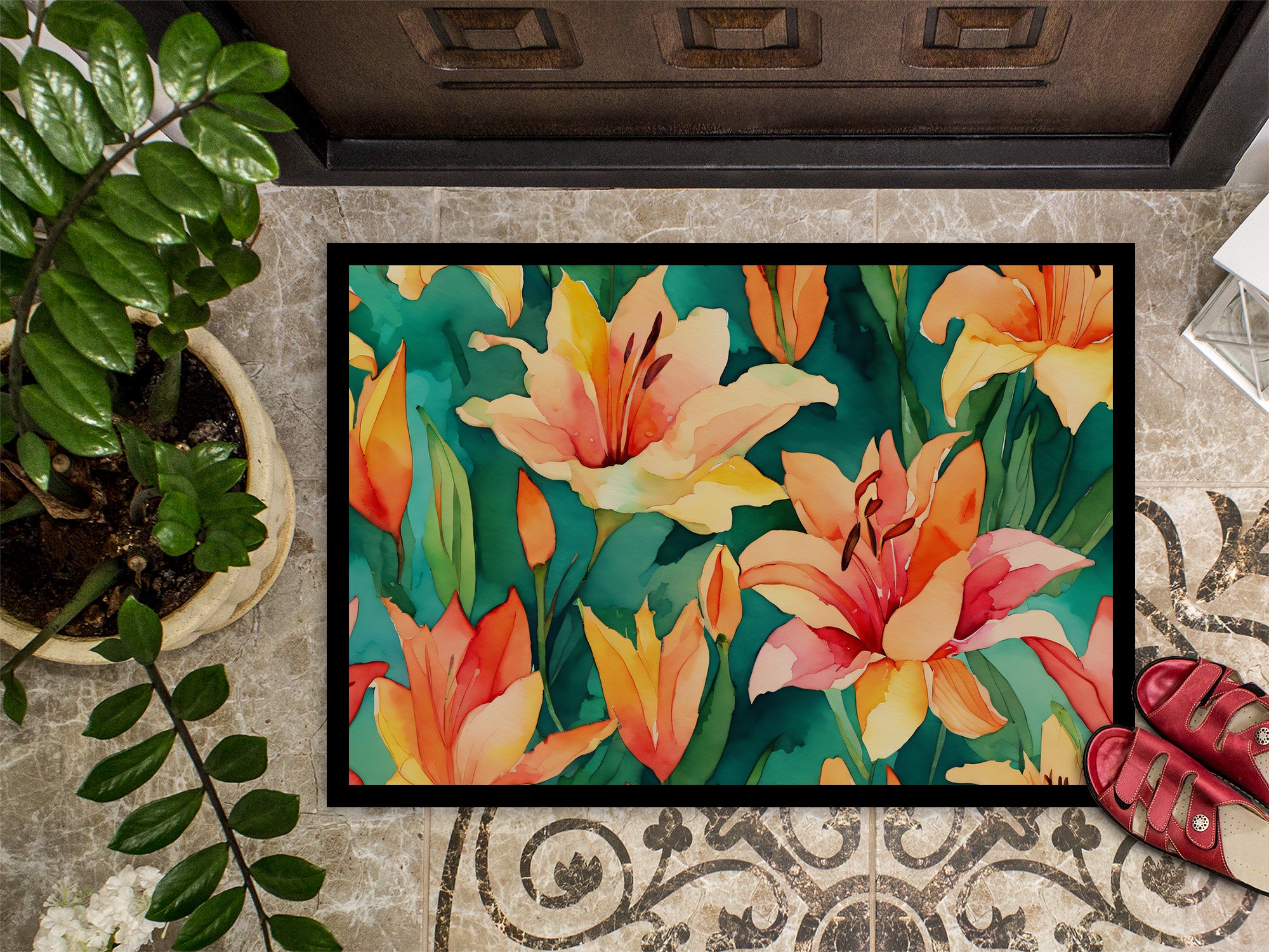 Lilies in Watercolor Doormat 18x27