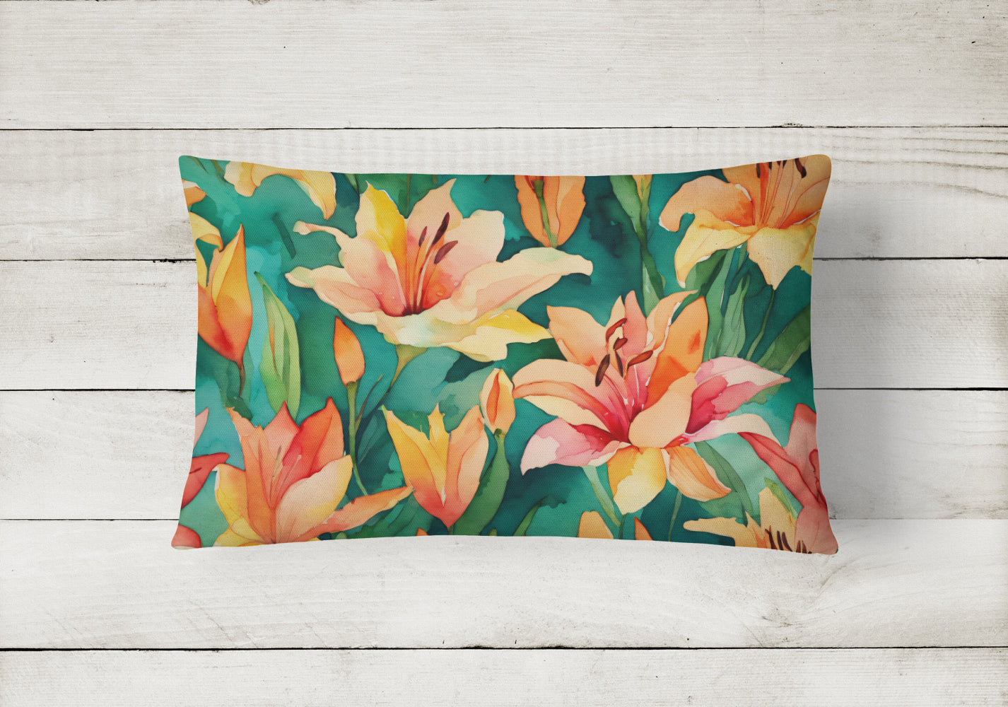 Lilies in Watercolor Fabric Decorative Pillow