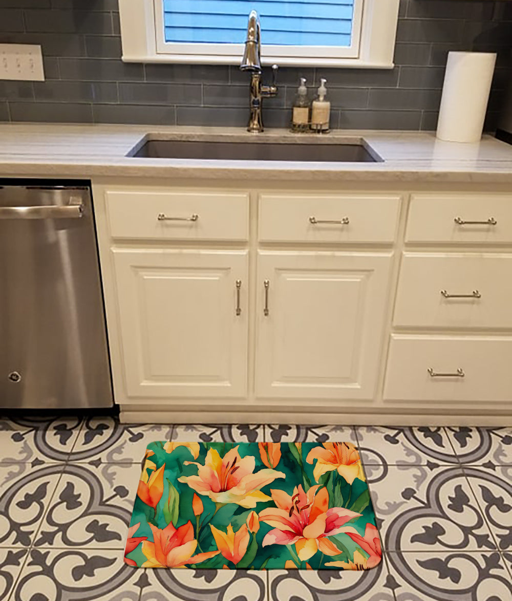 Lilies in Watercolor Memory Foam Kitchen Mat
