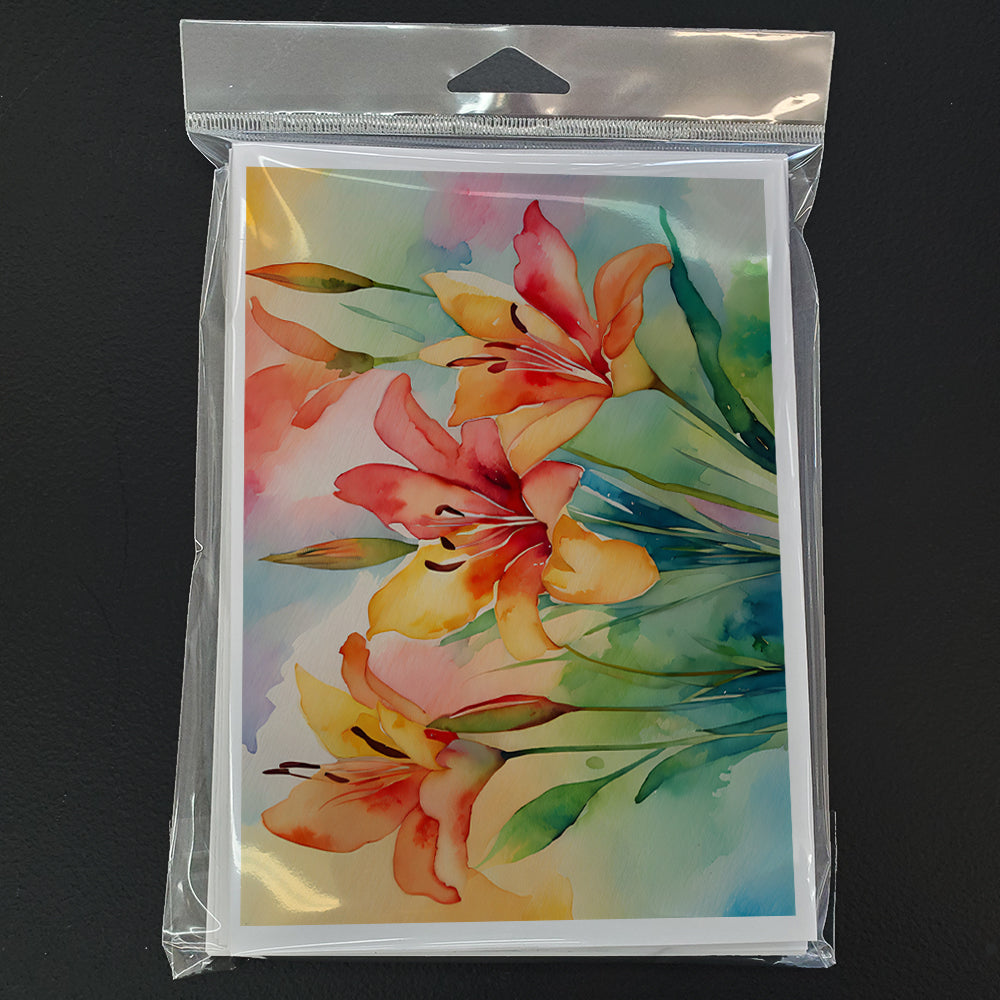 Lilies in Watercolor Greeting Cards and Envelopes Pack of 8
