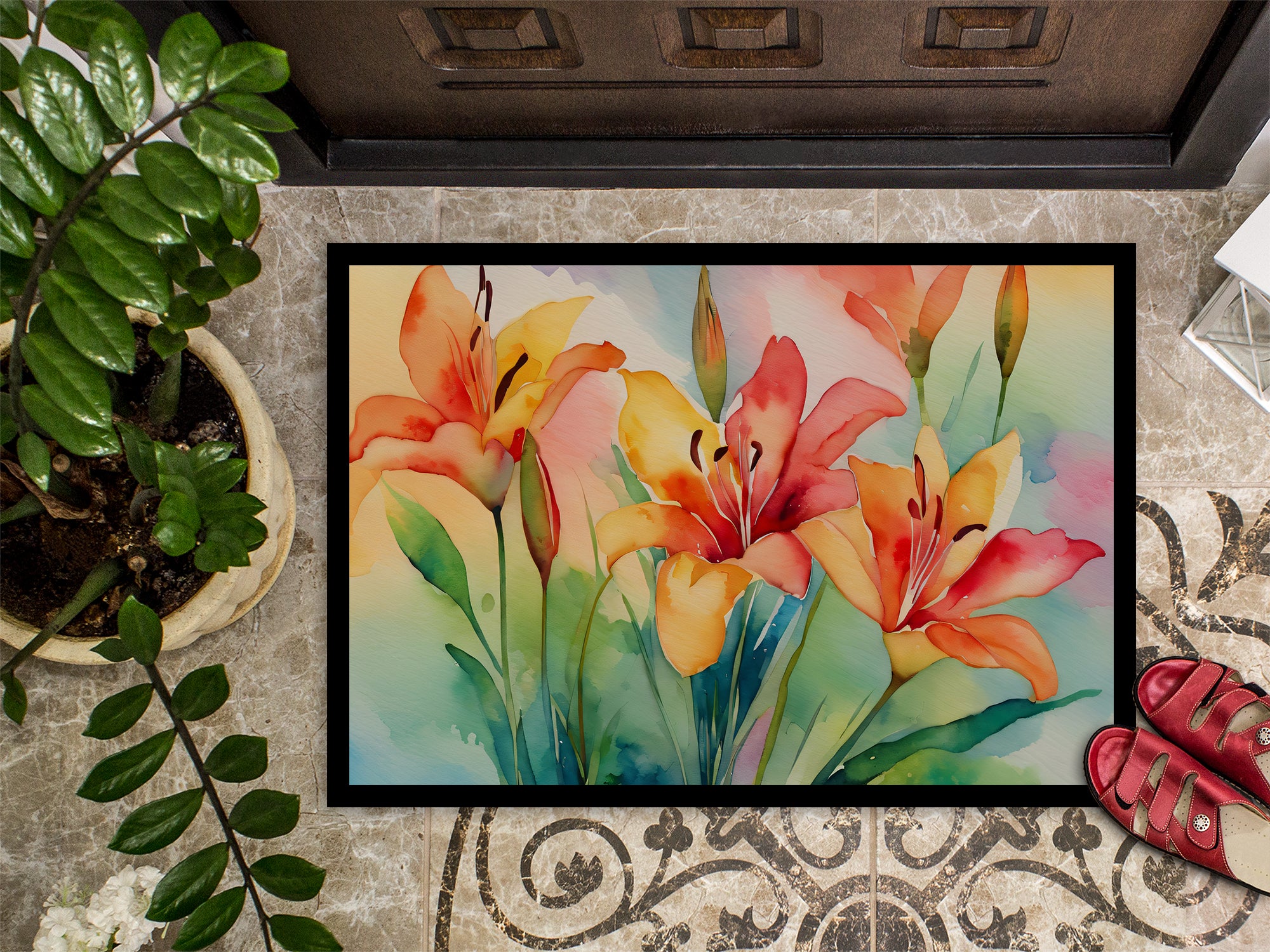Lilies in Watercolor Indoor or Outdoor Mat 24x36