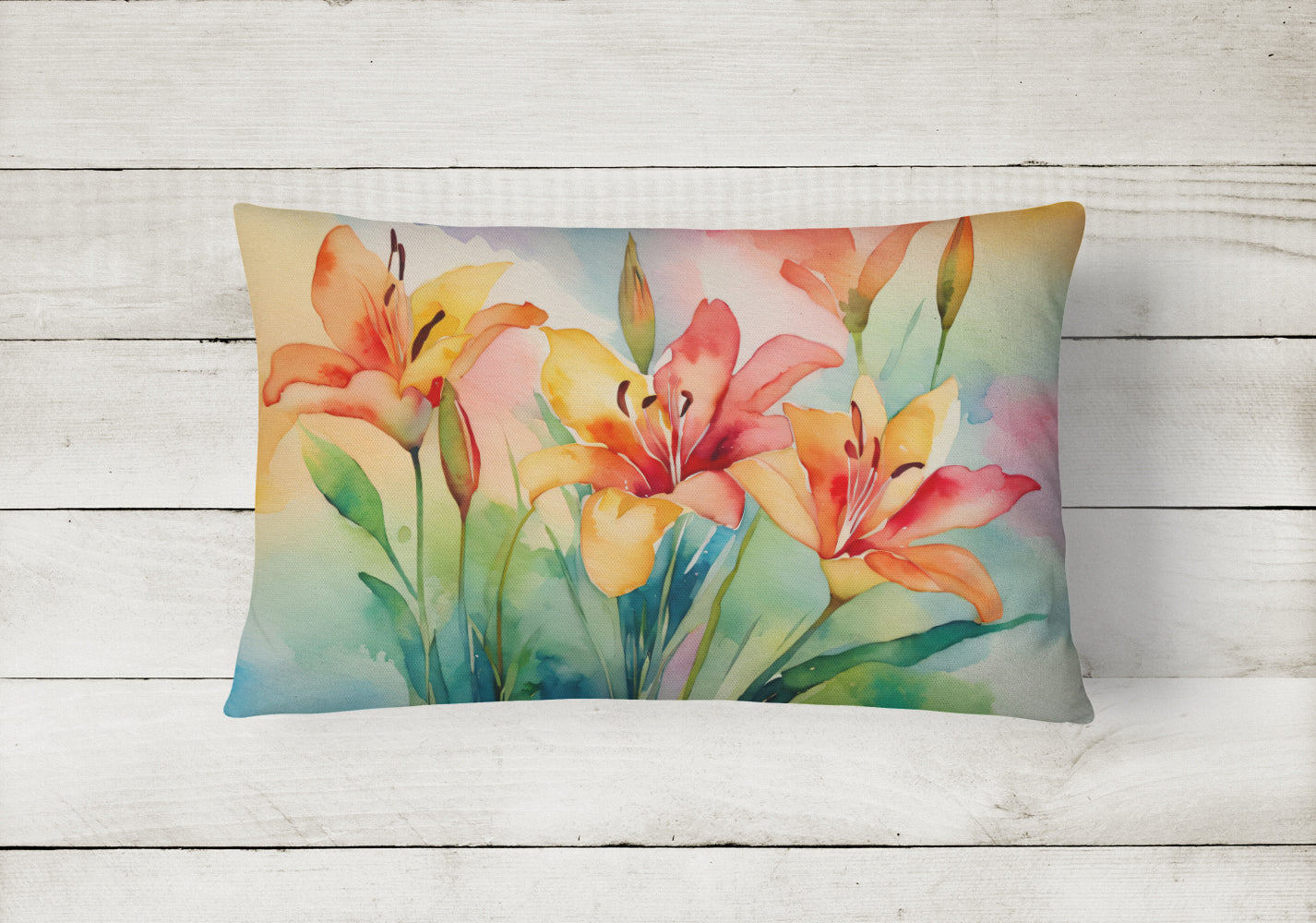Lilies in Watercolor Fabric Decorative Pillow