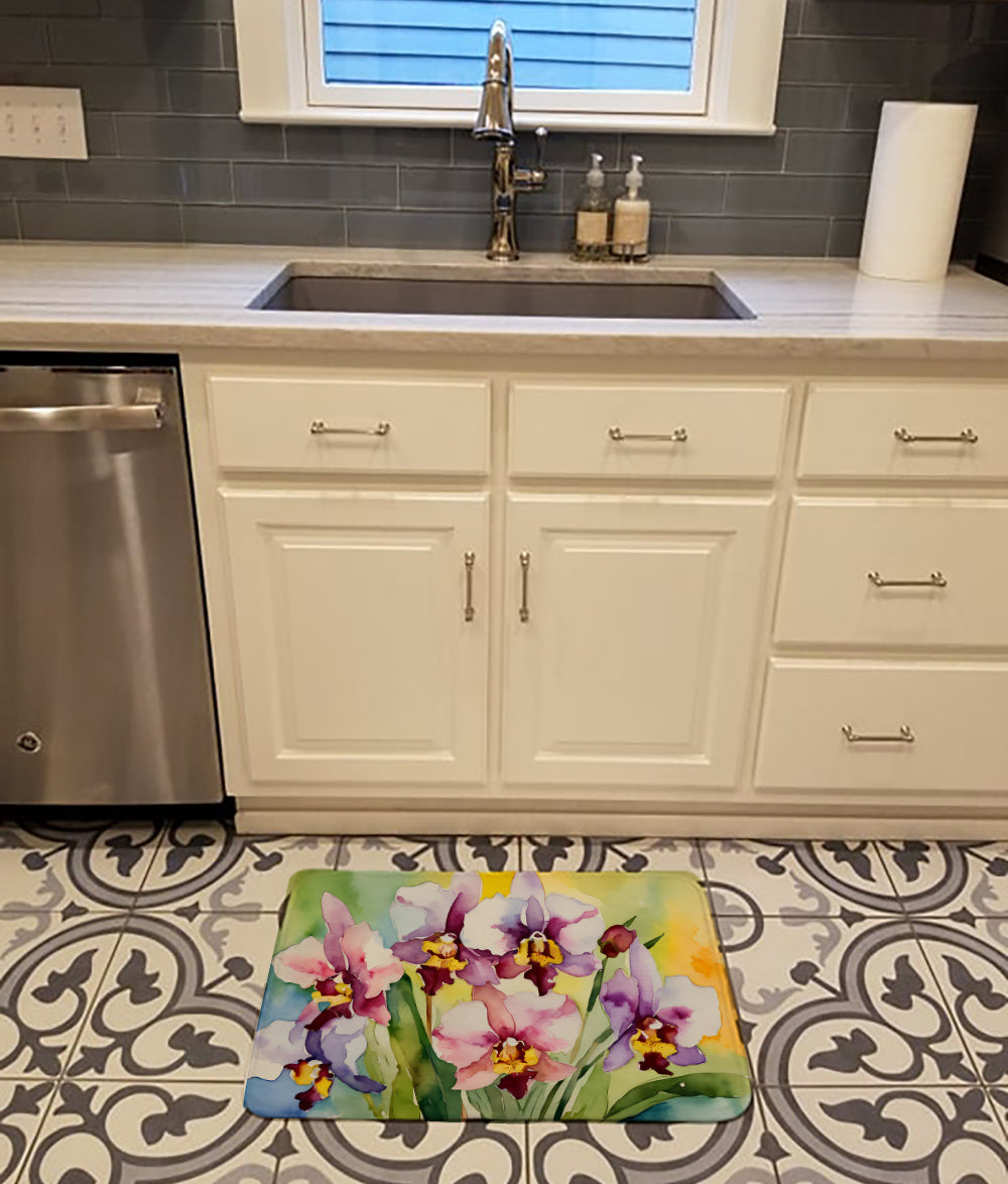 Orchids in Watercolor Memory Foam Kitchen Mat